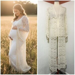 NWOT ASTR The Label Anthro Revolve Lace Kimono Duster Maternity Maxi Cream Top M